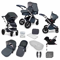 Ickle Bubba Stomp v4 Special Edition All In One Travel System with Galaxy Car Seat and Isofix Base (Frame: Chrome, Fabric Colour: Blueberry)