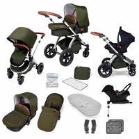 Ickle Bubba Stomp v4 Special Edition All In One Travel System with Galaxy Car Seat and Isofix Base (Frame: Chrome, Fabric Colour: Woodland)