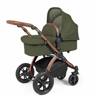 Ickle Bubba Stomp Luxe All in One i-Size Travel System with ISOFIX Base (Frame: Bronze, Fabric Colour: Woodland, Handle Bars: Tan)