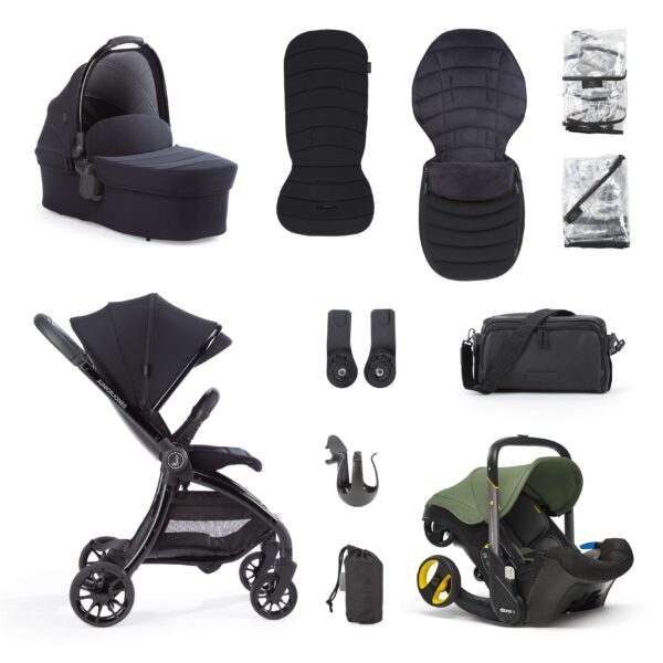 Junior Jones Aylo Rich Black 11pc Travel System inc Doona Desert Green Car Seat