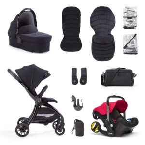 Junior Jones Aylo Rich Black 11pc Travel System inc Doona Flame Red Car Seat