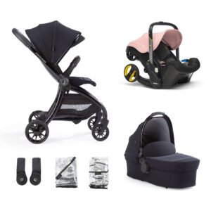 Junior Jones Aylo Rich Black 6pc Travel System inc Doona Blush Pink Car Seat