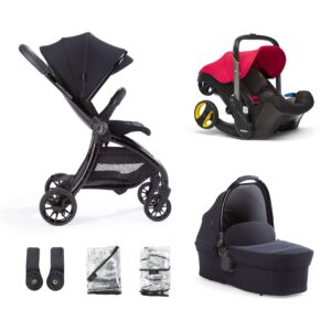 Junior Jones Aylo Rich Black 6pc Travel System inc Doona Flame Red Car Seat