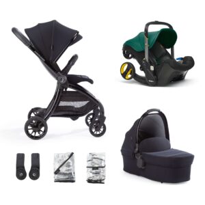 Junior Jones Aylo Rich Black 6pc Travel System inc Doona Racing Green Car Seat