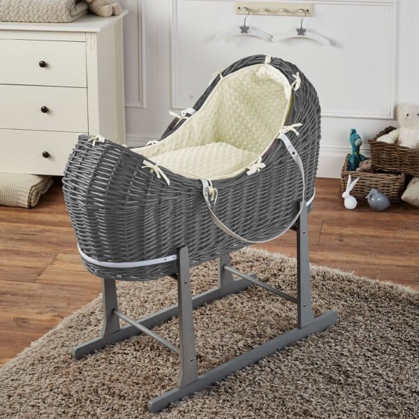 Wicker Deluxe Pod Baby Moses Basket With Stand