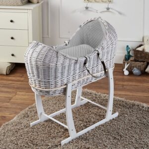 Wicker Deluxe Pod Baby Moses Basket With Stand