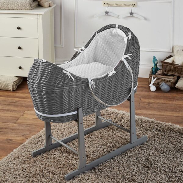 Wicker Deluxe Pod Baby Moses Basket With Stand