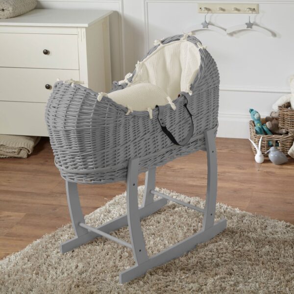 Wicker Deluxe Pod Baby Moses Basket With Stand